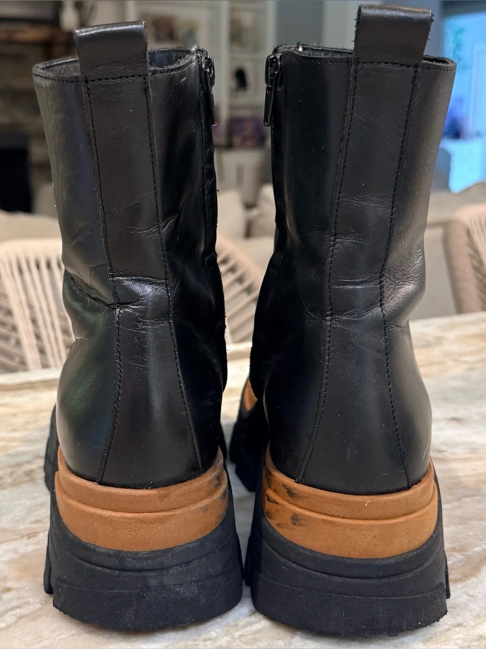 Women’s ALOHAS Sapphire Nutty black leather chunky ankle boots- Size 38